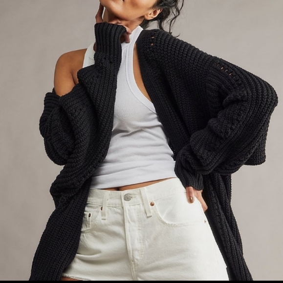Free People Nightingale Cardi Open Front Oversized Slouchy Fit Black Sm & Lg NWT - Picture 15 of 15